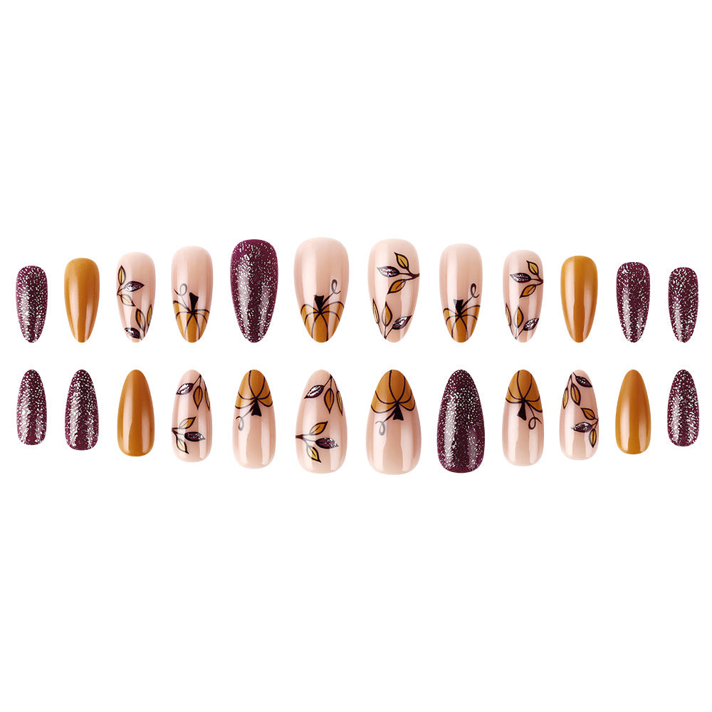 24pcs/Set Maple Leaf & Pumpkin Press-On Nails