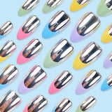 24pcs/Set Color-Block Mirror French Press On Nails