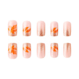 24pcs/Set Gold Glitter Maple Leaves Press-On Nails