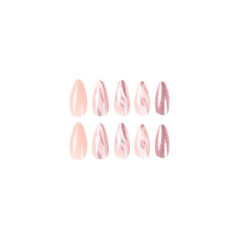 24pcs/Set Nude Pink Glitter Press-On Nails