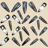 24pcs/Set Black Ghost, Stripes & Spider Web Press On Nails