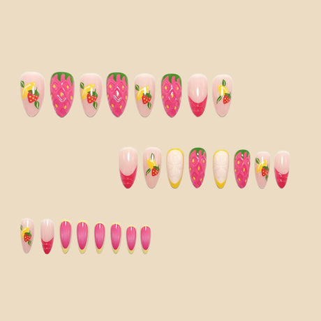 24pcs/Set 3D Strawberry & Lemon French Press-On Nails