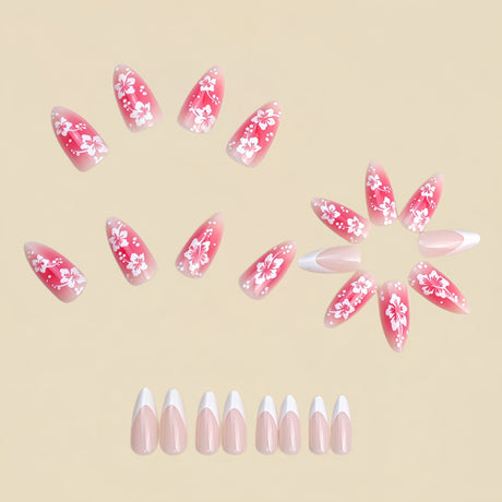 24pcs/Set Pink Gradient Floral French Press-On Nails