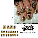 24pcs/Set Black & Gold Spider Web Press On Nails