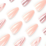 24pcs/Set Nude Pink Glitter Press-On Nails