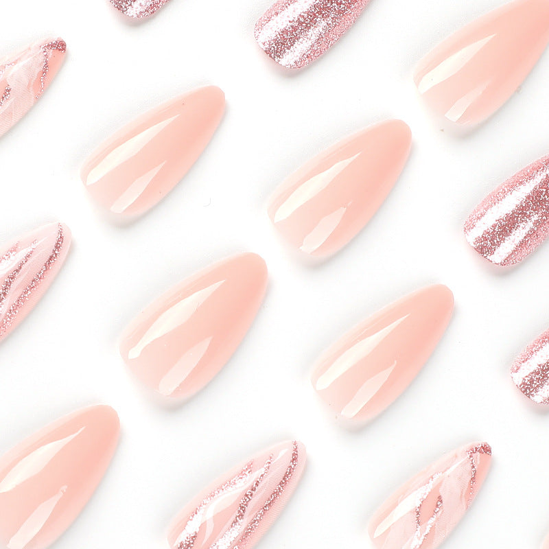 24pcs/Set Nude Pink Glitter Press-On Nails