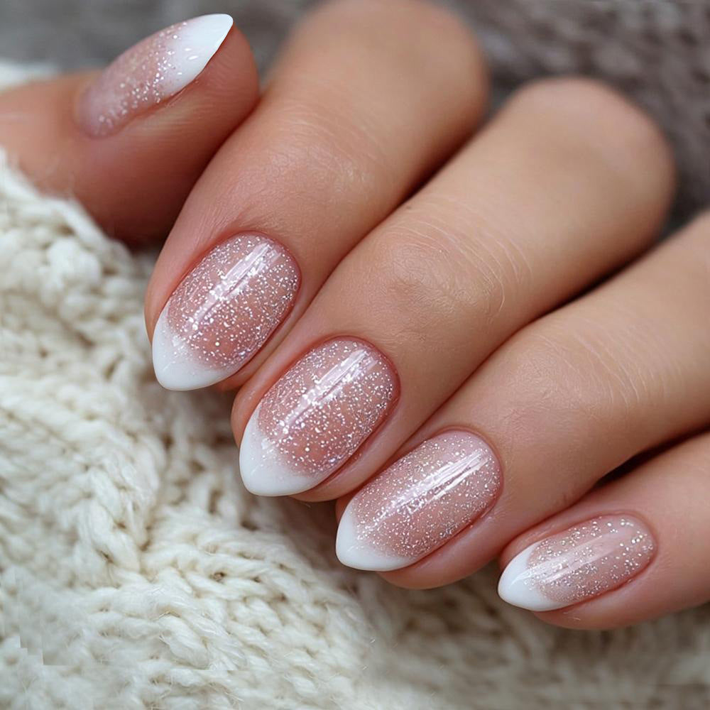 24pcs/Set Glitter French Tip Press-On Nails