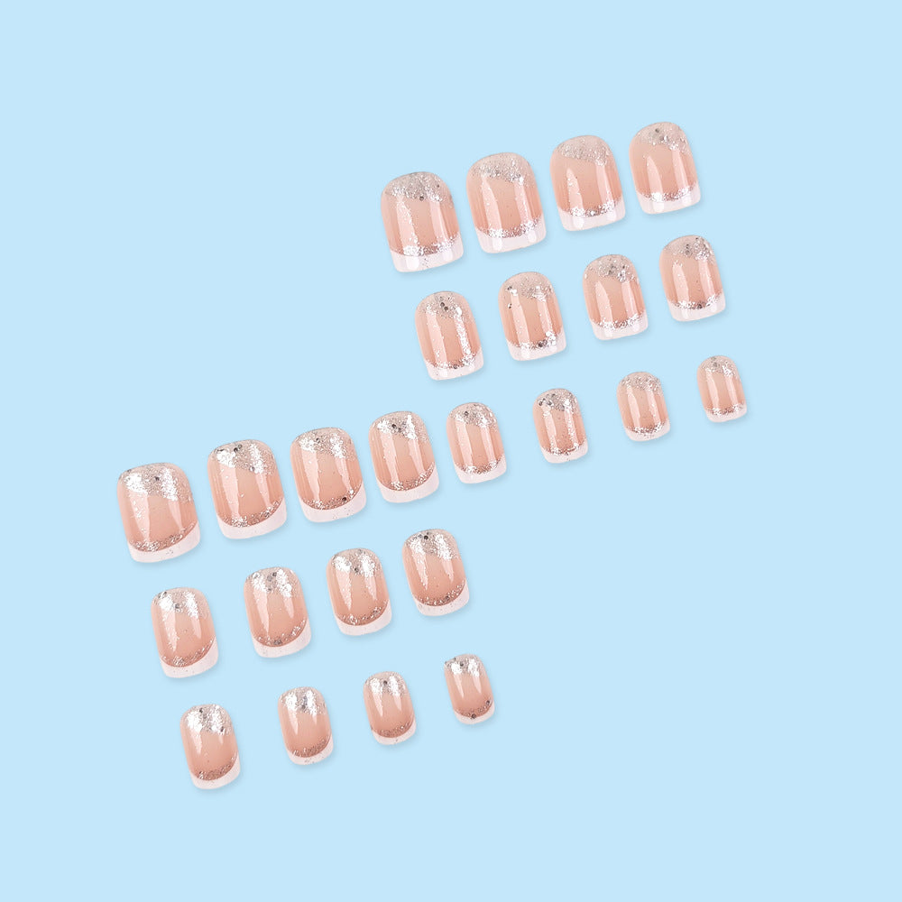 24pcs/Set Silver Glitter French Tip Press-On Nails