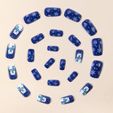 24pcs/Set Blue Snowflake Cartoon Bear with Scarf Press-On Nails