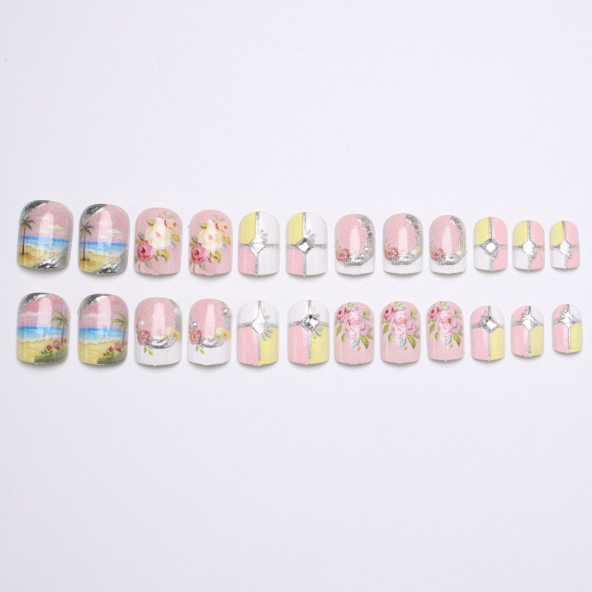 24pcs/Set Summer Beach Flowers Press On Nails
