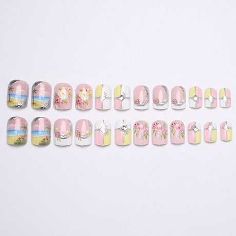 24pcs/Set Summer Beach Flowers Press On Nails