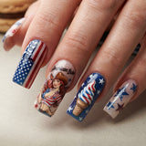 24pcs/Set Denim Girl with Stars and Stripes Press-On Nails