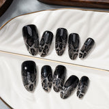 30pcs/Set Black & Gray Snake Print Gradient Press-On Nails