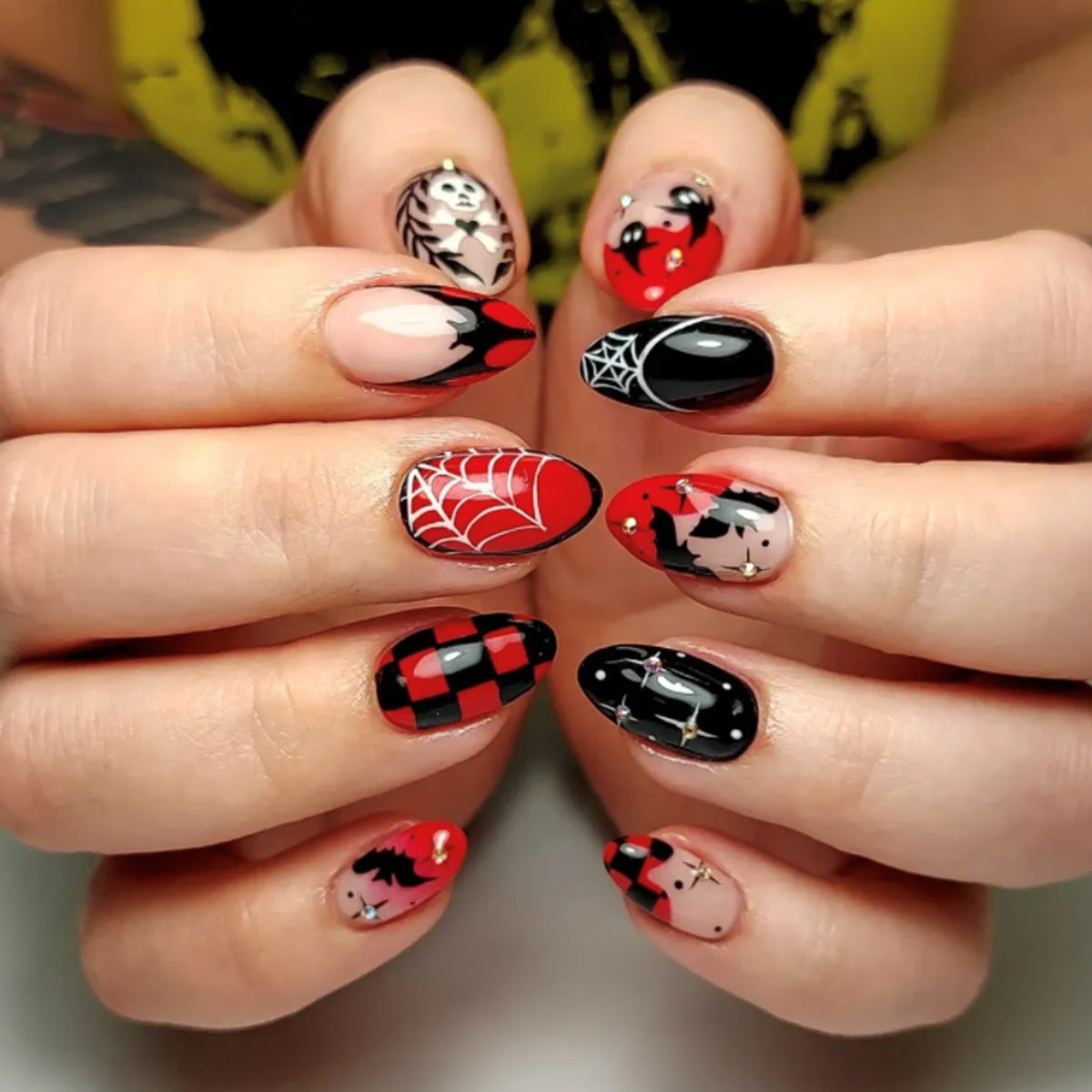 24pcs/Set Black & Red French Bats Press-On Nails