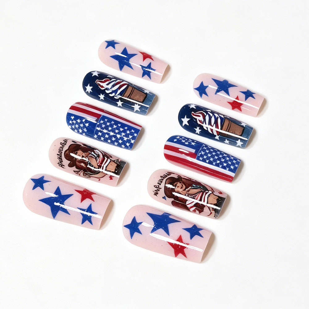 24pcs/Set Denim Girl with Stars and Stripes Press-On Nails