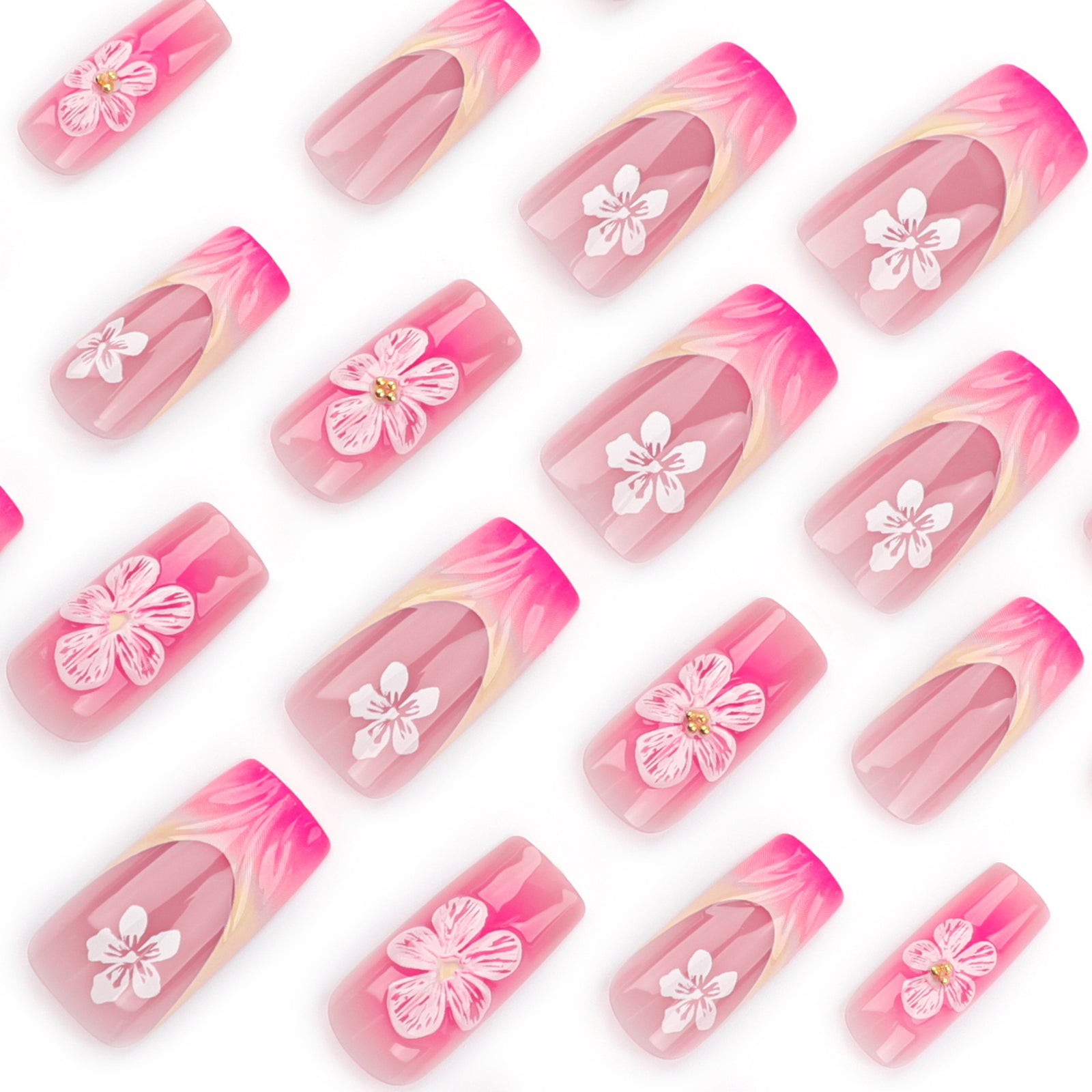 24pcs/Set 3D Floral French Press-On Nails
