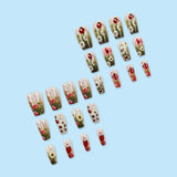 24pcs/Set Ladybug White Daisy Press-On Nails