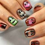 24pcs/Set Colorful Ghost Faces Cat Eye Press-On Nails