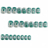 24pcs/Set Green Shimmer Cedar Press-On Nails