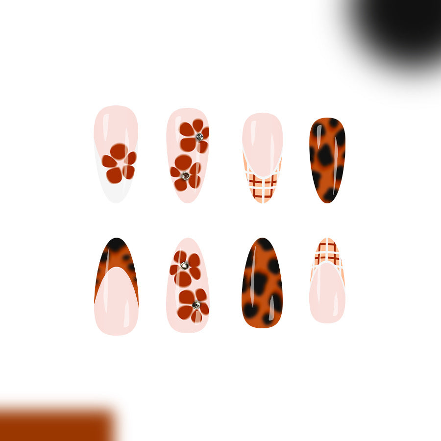 24pcs/Set Leopard Print Floral French Press On Nails