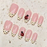 (Handmade) 10pcs/Set Yellow French Polka Dot Ladybug Press-On Nails