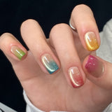 24pcs/Set Rainbow Ombre Cat Eye Press-On Nails