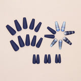 24pcs/Set Matte Blue Plaid Press On Nails