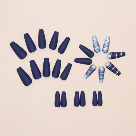 24pcs/Set Matte Blue Plaid Press On Nails