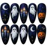 30pcs/Set Ghost, Haunted Castle, Moon & Candles Press On Nails