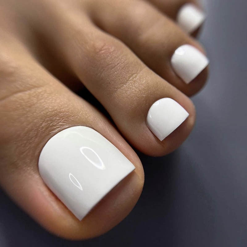 24pcs/Set Pure White Press On Toe Nails