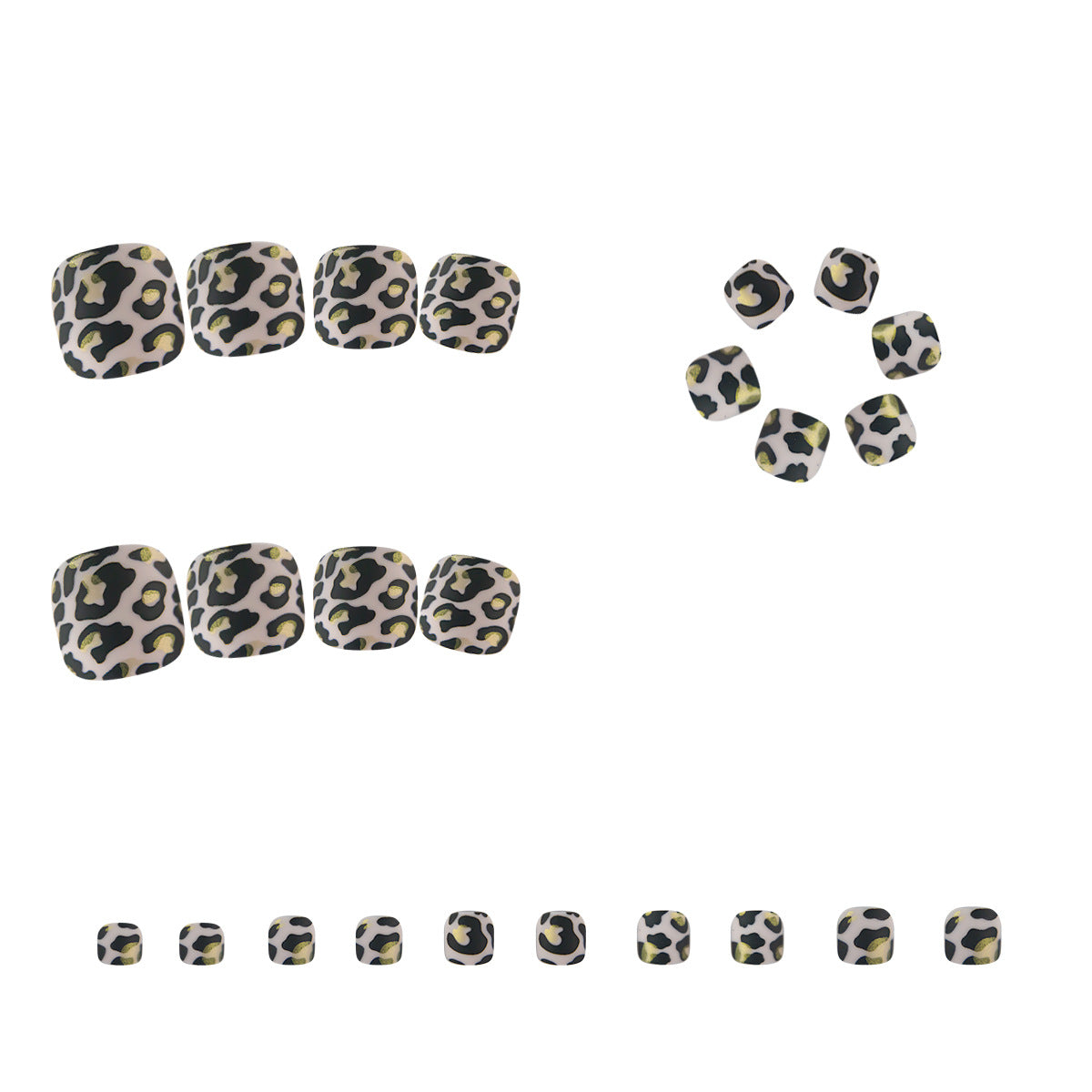 24pcs/Set Matte Leopard Print with Gold Foil Press On Toe Nails