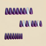24pcs/Set Purple & Silver Striped French Press-On Nails