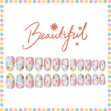 24pcs/Set Blooming Floral French Press On Nails