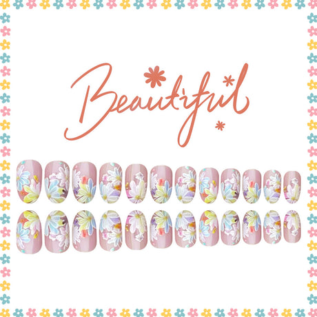 24pcs/Set Blooming Floral French Press On Nails