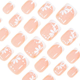24pcs/Set White French Tip with White Flowers Press On Nails
