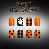 24pcs/Set Black Plaid, Polka Dots & Ghosts Press-On Nails