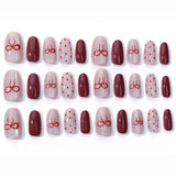 30pcs/Set Bow & Polka Dot Cat Eye Press-On Nails