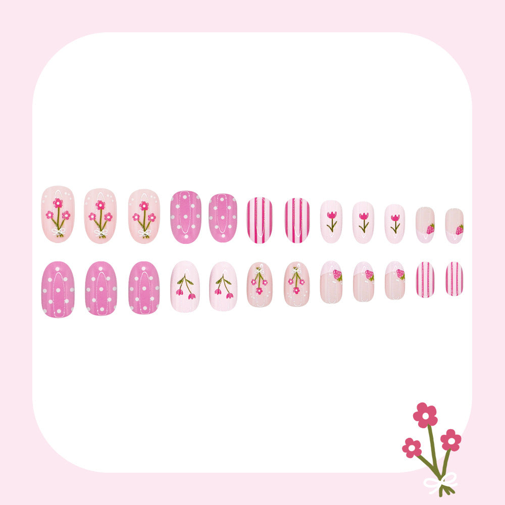 24pcs/Set Strawberry Tulip French Press On Nails