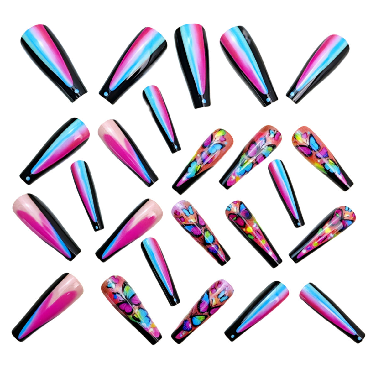 24pcs/Set Multicolor Butterfly Ombre Press-On Nails