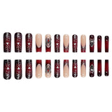24pcs/Set Burgundy French Tips with 3D Spider Press On Nails