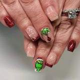 24pcs/Set Grinch Snowflakes & Red French Tips Press-On Nails