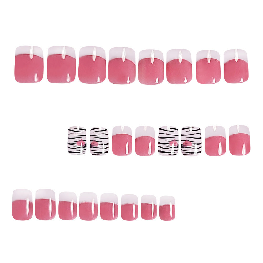 24pcs/Set Zebra French Tip Press-On Nails