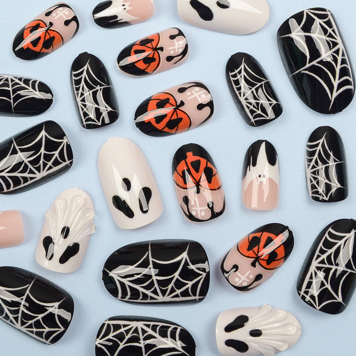 24pcs/Set 3D Ghost & Pumpkin Spiderweb Press On Nails