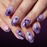 24pcs/Set Purple Pumpkin & Spiderweb French Tips Press-On Nails
