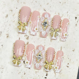 (Handmade) 10pcs/Set French Tip 3D Butterfly Full Rhinestone Press-On Nails