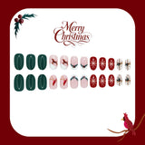 24pcs/Set Reindeer, Snowflake & Holly Berry French Tips Press On Nails