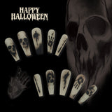 24pcs/Set Matte Black Skull Press On Nails