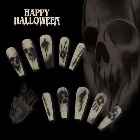 24pcs/Set Matte Black Skull Press On Nails
