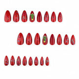 24pcs/Set Sparkling Red Christmas Tree Press On Nails