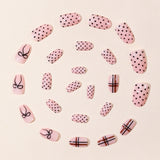 24pcs/Set Polka Dot Stripes with Bows Press-On Nails